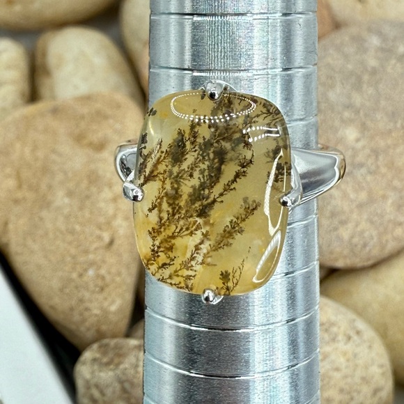 Sterling Silver Moss Agate Ring Size 8 Dendritic Gemstone Nature Inspired 4.3 gr - Picture 13 of 16